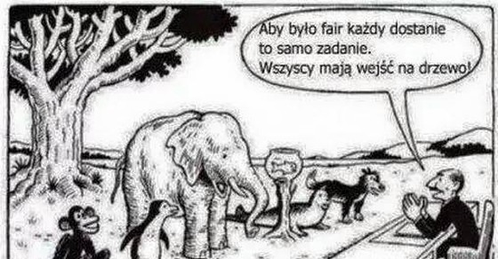 Aby było fair każdy dostanie to samo zadanie wszyscy mają wejść na drzewo